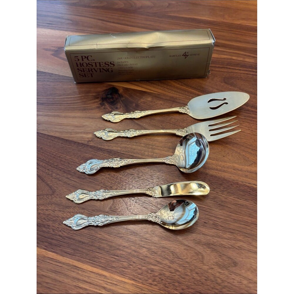 Barclay Geneve 5 Piece Hostess Serving Set 24k Gold Electroplate Set